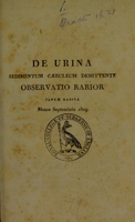 view De urina sedimentum caeruleum demittente : observatio rarior januae habita mense Septembris 1809.