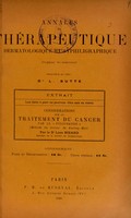 view Considérations sur le traitement du cancer par la 'fulguration' (méthode du docteur De Keating-Hart) / par Léon Bizard.