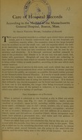 view Care of hospital records : according to the method of the Massachusetts General Hospital, Boston, Mass. / by Grave Whiting Myers.