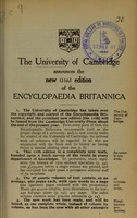 view The University of Cambridge announces the new (11th) edition of the Encyclopaedia Britannica.