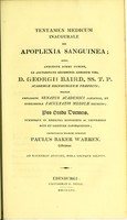 view Tentamen medicum inaugurale, de apoplexia sanguinea ... / eruditorum examini subjicit Paulus Baker Warren.