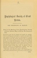 view The psychology of Hamlet : read at the meeting of the Psychological Society of Great Britain, May 1, 1879 / by Mr. Serjeant Cox.