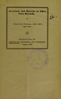 view Accuracy and brevity in office case records / by Victor Cox Pedersen.