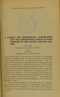 view A clinical and experimental investigation into the lymphogenous origin of toxic infection of the central nervous system / by Dr Orr and Dr Rows.