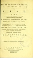 view Dissertatio physica, inauguralis, de visu ... / eruditorum examini subjicit Jonathan Dudley.