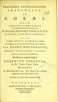 view Tentamen physiologicum, inaugurale, de corde ... / eruditorum examini subjicit Robertus Perceval.