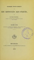 view Recherches physio-chimiques sur les articulés aquatiques. Deuxième partie. Résistance à l'asphyxie par submersion, action du froid, action de la chaleur, température maxima / par Félix Plateau.