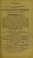 view Catalogue of the very select and interesting collection of autograph letters, formed with great taste and judgment by George Linnecar, esq., of Liverpool ... : which will be sold by auction, by Messrs. Puttick and Simpson ... at their Great Room, 191, Piccadilly, on Tuesday, March 19th, 1850, and following day, at one o'clock most punctually.