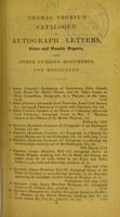 view Thomas Thorpe's catalogue of autograph letters, state and family papers, with other curious documents, for MDCCCXLIII.