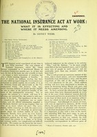 view The National Insurance Act at work : what it is effecting and where it needs amending / by Sidney Webb.