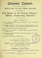 view Channel Tunnel : deputation to the Prime Minister : full details of the present scheme, military, engineering, financial ... / edited by W. Turner Perkins.