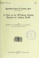 view A note on the M'Fadyean staining reaction for anthrax bacilli / by J.D.E. Holmes.