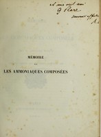 view Mémoire sur les ammoniaques composés / par Adolphe Wurtz.