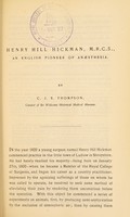 view Henry Hill Hickman, M.R.C.S. : an English pioneer of anæsthesia.