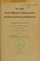 view Zur Lehre von der Bildung des Kammerwassers und seinen quantitativen Verhältnissen.