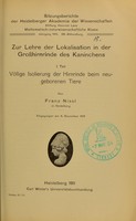 view Zur Lehre der Lokalisation in der Grosshirnrinde des Kaninchens / von Franz Nissl.