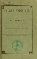 view Haller redivivus / von Hugo Kronecker.