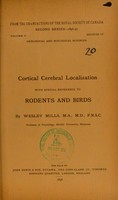 view Cortical cerebral localization with special reference to rodents and birds / by Wesley Mills.