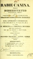 view De rabie canina : dissertatio inauguralis medica ... / auctor Joannes Francisc. Anton. Gerke.