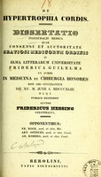 view De hypertrophia cordia : dissertatio inauguralis medica ... / auctor Fridericus Hessing.