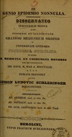 view De genio epidemio nonnulla : dissertatio inauguralis medica ... / auctor Simon Ludovic Schlesinger.