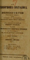 view De hydrophobia contagiosa : dissertatio inauguralis medica ... / auctor Arminius Seydel.