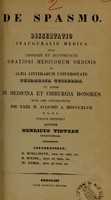 view De spasmo : dissertatio inauguralis medica ... / auctor Henricus Tietzen.
