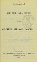 view Statement of the Medical Officer of the Cranley Village Hospital : y A. Napper.