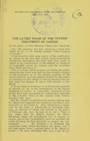 view The latest phase of the trypsin treatment of cancer / [J.A. Shaw-Mackenzie].