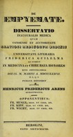 view De empyemate : dissertatio inauguralis medica ... / auctor Henricus Fridericus Arens.