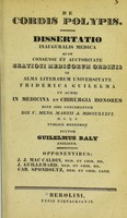 view De cordis polypis : dissertation inauguralis medica ... / auctor Guilelmus Baly.