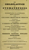 view De chiloplastice et stomatopoesi adjecta nova illam instituendi methodo : dissertatio inauguralis medico-chirurgica ... / auctor Fridericus Mauritius Oswaldus Baumgarten.