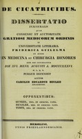 view De cicatricibus : dissertatio inauguralis ... in medicine et chirurgia ... / public defendet auctor Carolus Eduardus Beulke.