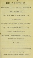 view De aphthis : specimen inaugurale medicum ... / publice defendendum edit Joannes Michaelis Brodhag.