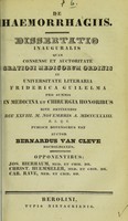 view De haemorrhagiis : dissertatio inauguralis ... / auctor Bernardus van Cleve.