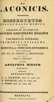 view De laconicis : dissertatio inauguralis medica ... / auctor Adolphus Hirsch.