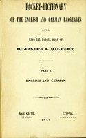 view Pocket-dictionary of the English and German languages founded upon the larger work of J.L. Hilpert.