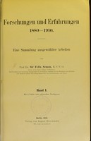 view Forschungen und Erfahrungen, 1880-1910 / eine Sammlung ausgewählter Arbeiten von Prof. Dr. Sir Felix Semon.