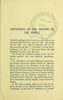 view Conference on the housing of the people. Report of the first meeting. / Papers by Louis Parkes, B.F. Costelloe, and Mr. Fred Scott.