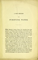 view A new process for purifying the waters supplied to the metropolis by the existing water companies : rendering each water much softer, preventing a fur on boiling, separating vegetating and colouring matter, destroying numerous water-insects, and withdrawing from solution large quantities of solid matter, not separable by mere filtration / by Thomas Clark.