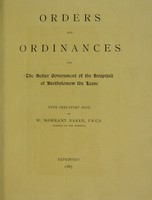 view Orders and ordinances for the better government of the Hospitall of Bartholomew the Lesse / with prefatory note by William Morrant Baker.