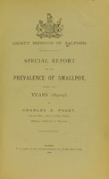 view Special report on the prevalence of smallpox during the years 1892-93 / by Charles E Paget.