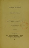 view Examination for matriculation in the year 1841. / University of London.