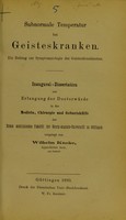 view Subnormale Temperatur bei Geisteskranken : ein Beitrag zur Symptomatologie der Geisteskrankheiten / vorgelegt von Wilhelm Knoke.