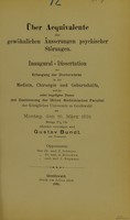 view Über Aequivalente der gewöhnlichen Äusserungen psychischer Störungen / Gustav Bundt.