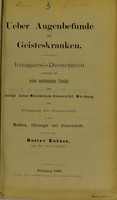 view Ueber Augenbefunde bei Geisteskranken / von Gustav Kuhnen.