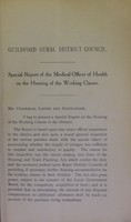 view Special report of the medical officer of health on the housing of the working classes.