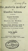 view Die "Materia medica" des Klaudios Galenos ... Dissertation ... / [Ludwig Israelson].