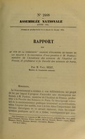 view Rapport fait au nom de la commission chargée d'examiner le projet de loi relatif à l'augmentation de la récompense nationale accordée par la loi du 18 juillet 1874 à M. Pasteur, membre de l'Académie des sciences de l'Institut de France et de l'Académie française / par M. Paul Bert.