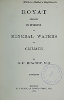 view Royat (les Bains) in Auvergne : its mineral waters and climate / by G. H. Brandt.